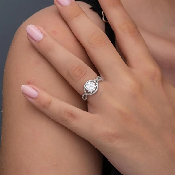 Beyaz Zirkon Taşlı Gümüş Tektaş Yüzük - Resim 5