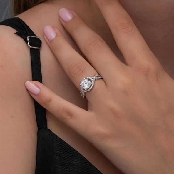 Beyaz Zirkon Taşlı Gümüş Tektaş Yüzük - Resim 6