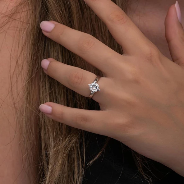 Zirkon Taşlı 925 Gümüş Tektaş Yüzük - 6