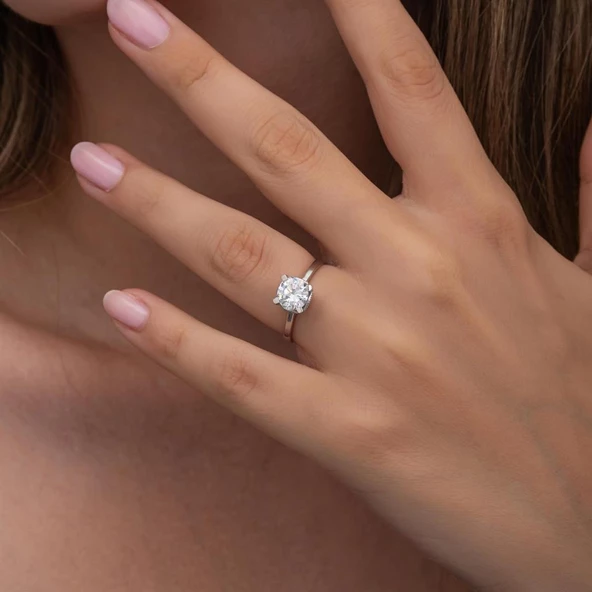 4 Tırnaklı Zirkon Taşlı Gümüş Tektaş Yüzük - Resim 6