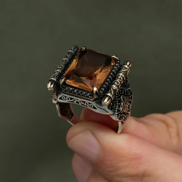 Kare Zultanit Taşlı 925 Gümüş Erkek Yüzük - Resim 5