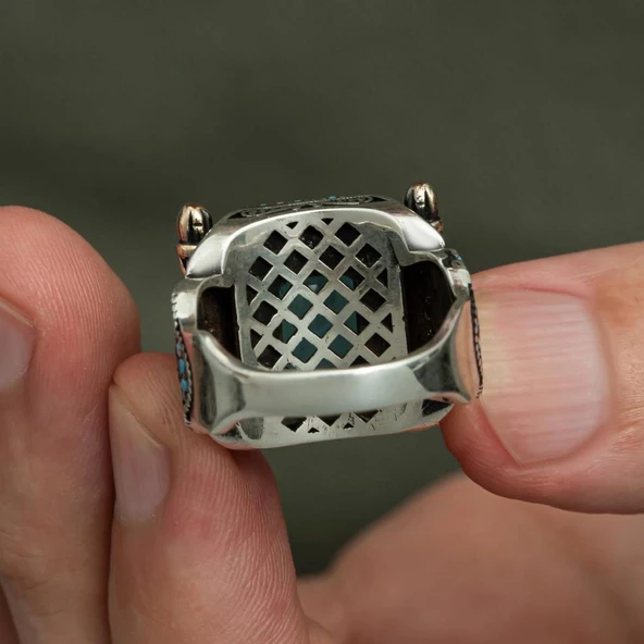 Oval Aqua Mavisi Taşlı 925 Gümüş Erkek Yüzük - Resim 4