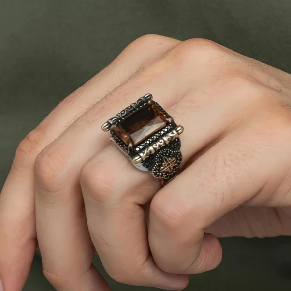 Kare Zultanit Taşlı 925 Gümüş Erkek Yüzük - Resim 8