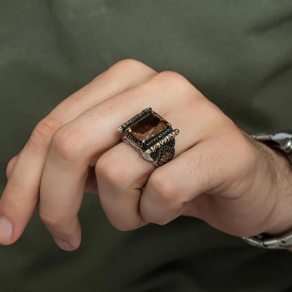 Kare Zultanit Taşlı 925 Gümüş Erkek Yüzük - Resim 7