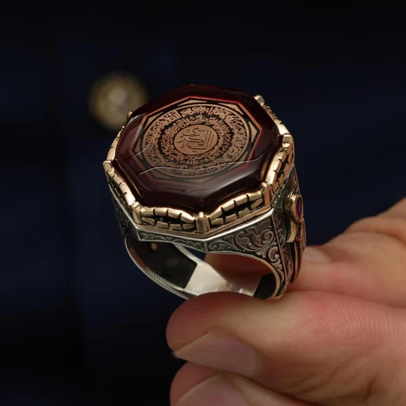 Ayetel Kursi Hat Yazılı 925 Gümüş Erkek Yüzük - Resim 6