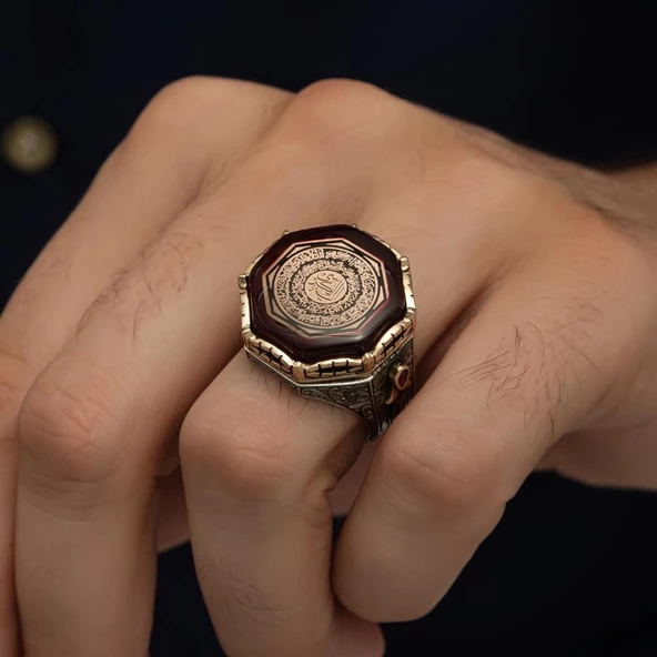 Ayetel Kursi Hat Yazılı 925 Gümüş Erkek Yüzük - Resim 5