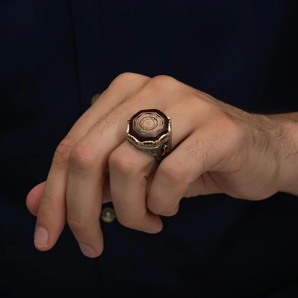 Ayetel Kursi Hat Yazılı 925 Gümüş Erkek Yüzük - Resim 3