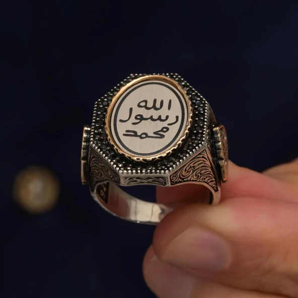 Peygamber Mührü İşleme 925 Gümüş Erkek Yüzük - Resim 5