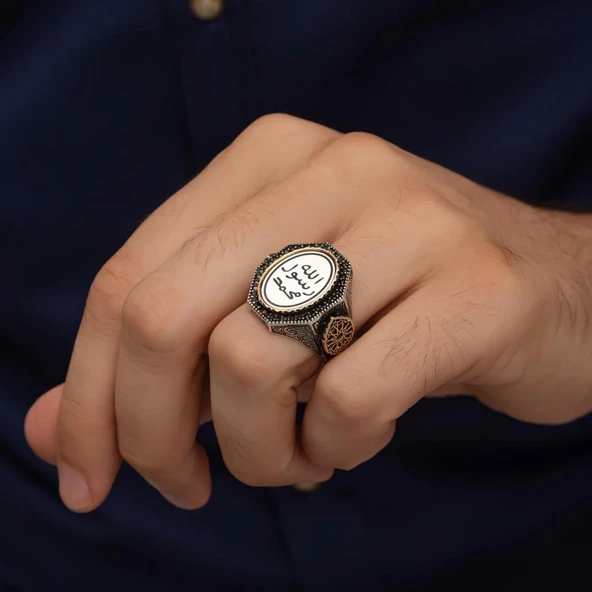 Peygamber Mührü İşleme 925 Gümüş Erkek Yüzük - Resim 6