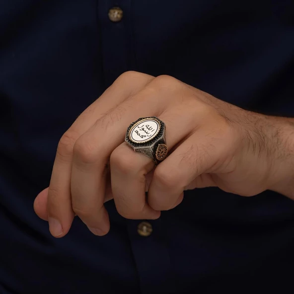 Peygamber Mührü İşleme 925 Gümüş Erkek Yüzük - Resim 4