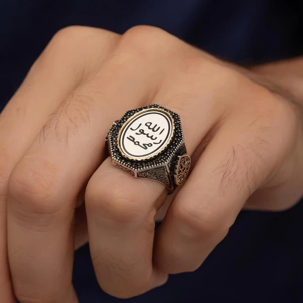Peygamber Mührü İşleme 925 Gümüş Erkek Yüzük - Resim 7