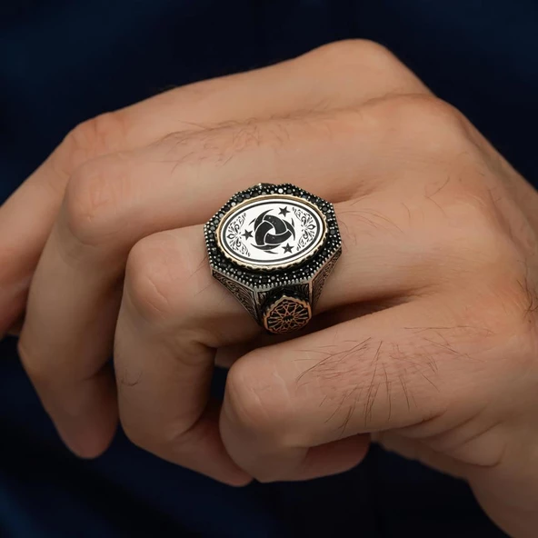 Teşklilatı Mahsusa Armalı 925 Gümüş Erkek Yüzük - Resim 3