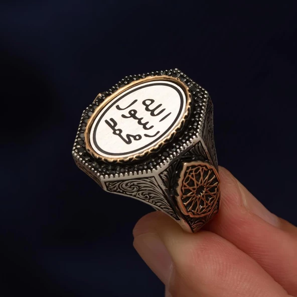 Peygamber Mührü İşleme 925 Gümüş Erkek Yüzük - Resim 8