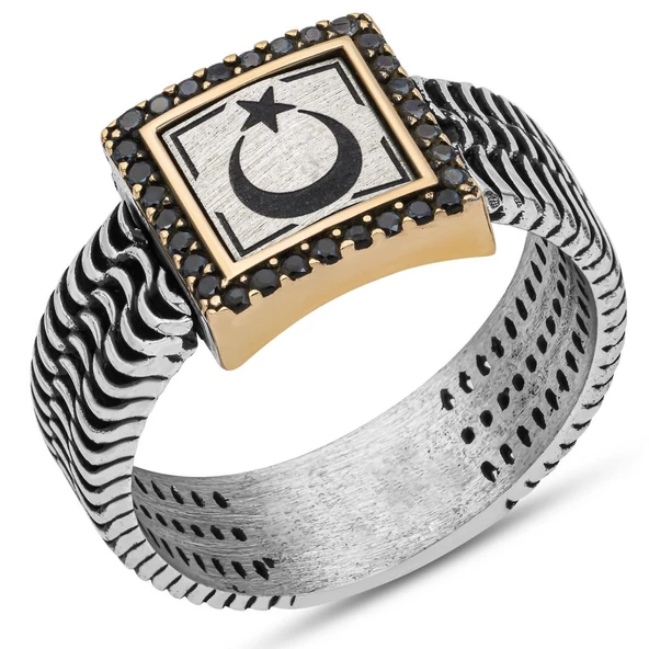 Ayyıldız Bayrak Desenli 925 Gümüş Yüzük - 2