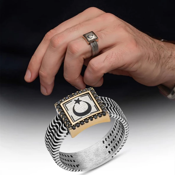 Ayyıldız Bayrak Desenli 925 Gümüş Yüzük