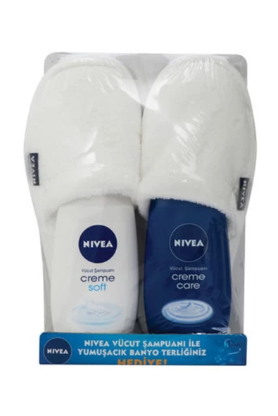 Nivea Creme Soft+ Crema Care Vücut Şampuanı 250+250 ml Terlik Hediye