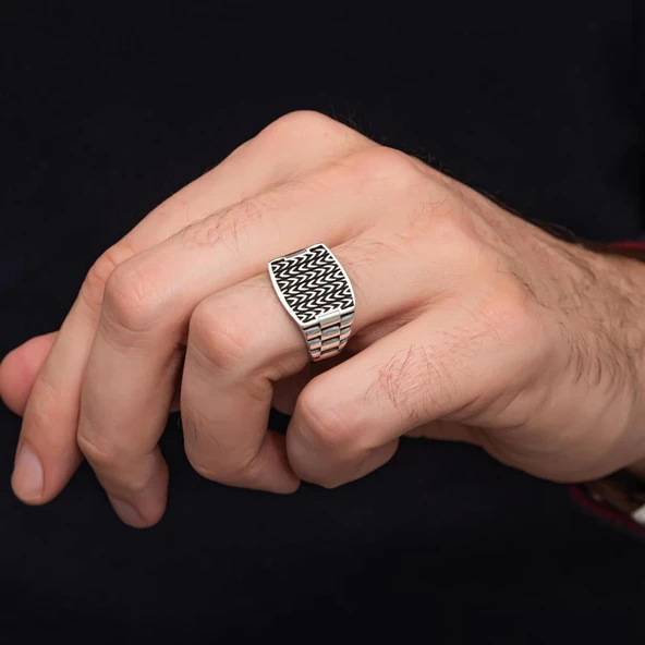 Kordon Modeli Taşsız 925 Gümüş Erkek Yüzük - Resim 4