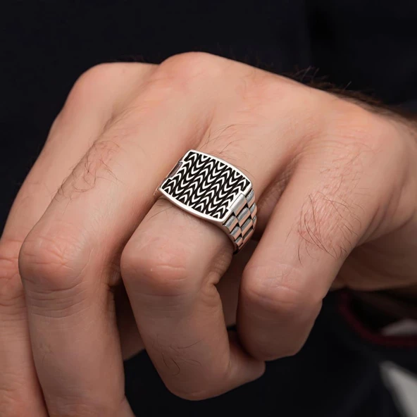 Kordon Modeli Taşsız 925 Gümüş Erkek Yüzük - Resim 8