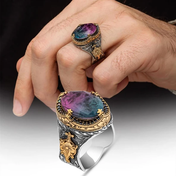 Turmolin Taşlı 925 Gümüş Erkek Yüzük