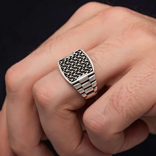 Kordon Modeli Taşsız 925 Gümüş Erkek Yüzük - Resim 3