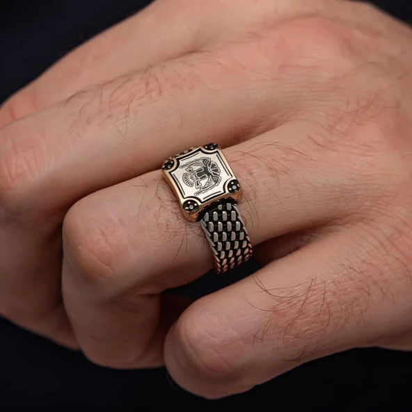 Selçuklu Devleti Çift Başlı Kartal 925 Gümüş Erkek Yüzük - Resim 9