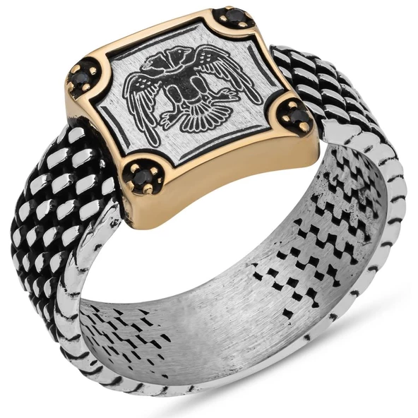 Selçuklu Devleti Çift Başlı Kartal 925 Gümüş Erkek Yüzük - Resim 2