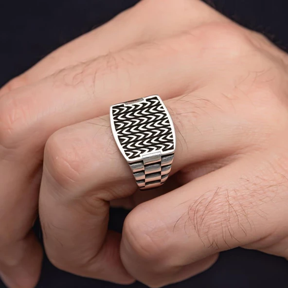 Kordon Modeli Taşsız 925 Gümüş Erkek Yüzük - Resim 9