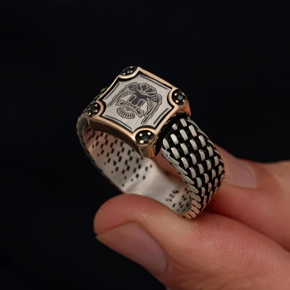 Selçuklu Devleti Çift Başlı Kartal 925 Gümüş Erkek Yüzük - Resim 6