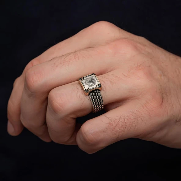 Selçuklu Devleti Çift Başlı Kartal 925 Gümüş Erkek Yüzük - Resim 7