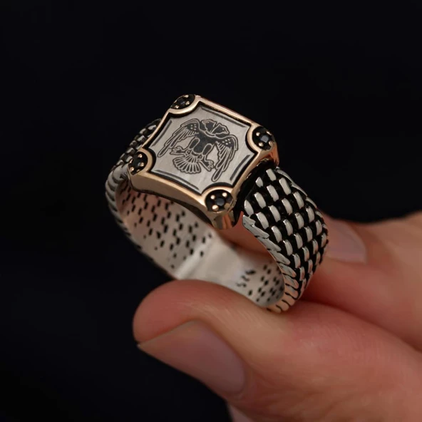 Selçuklu Devleti Çift Başlı Kartal 925 Gümüş Erkek Yüzük - Resim 10