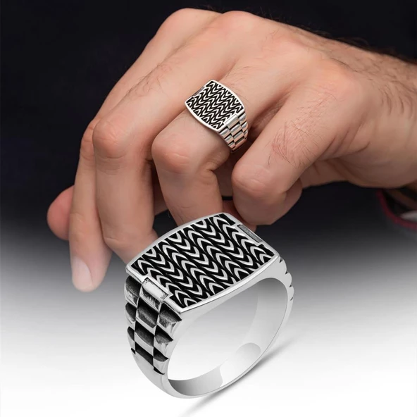 Kordon Modeli Taşsız 925 Gümüş Erkek Yüzük ürün görseli