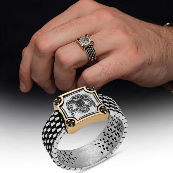 Selçuklu Devleti Çift Başlı Kartal 925 Gümüş Erkek Yüzük ürün görseli