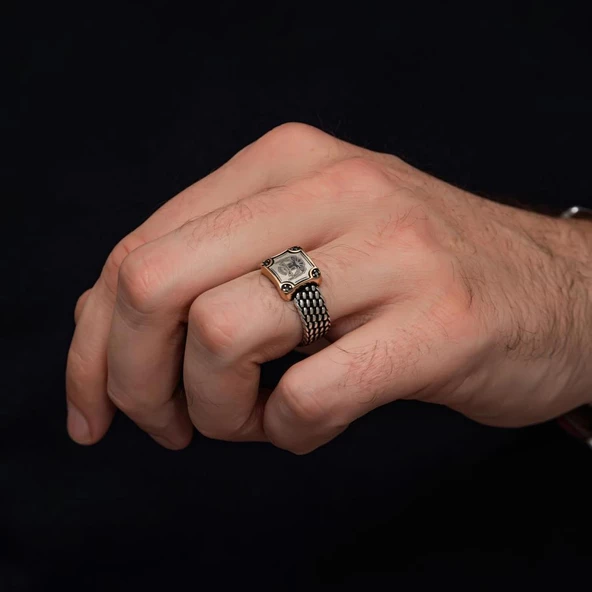 Selçuklu Devleti Çift Başlı Kartal 925 Gümüş Erkek Yüzük - Resim 5