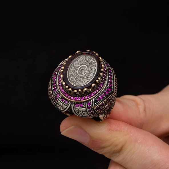 İnşirah Suresi Hat Yazılı 925 Gümüş Yüzük - 3