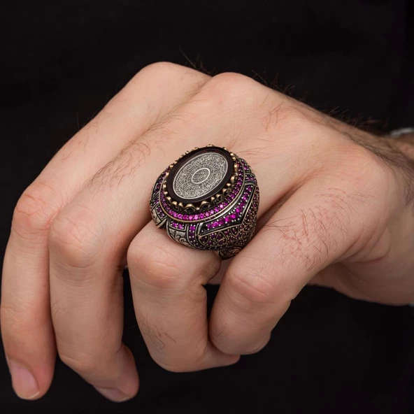 İnşirah Suresi Hat Yazılı 925 Gümüş Yüzük - 6