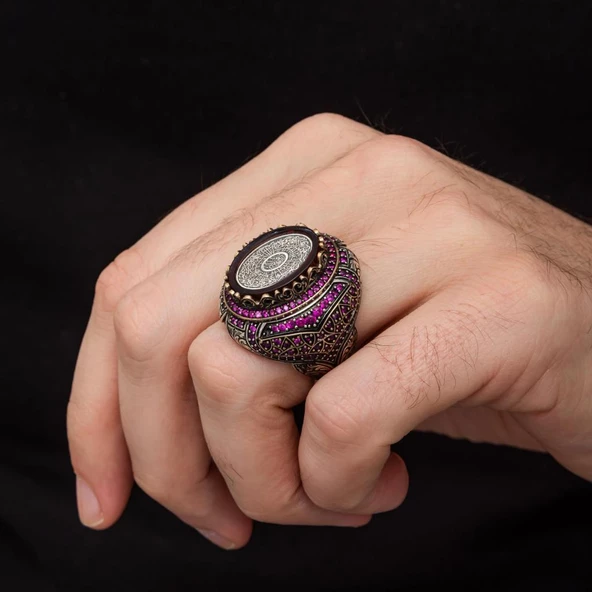 İnşirah Suresi Hat Yazılı 925 Gümüş Yüzük - 5