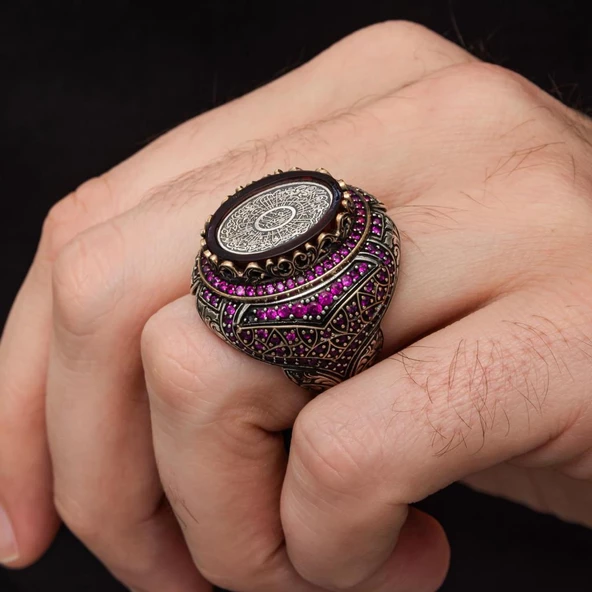 İnşirah Suresi Hat Yazılı 925 Gümüş Yüzük - 9