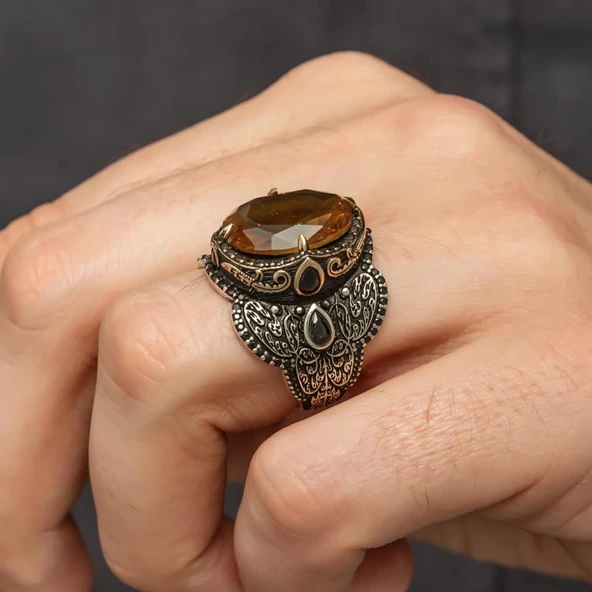 Zultanit Taşlı 925 Gümüş Erkek Yüzük - 8