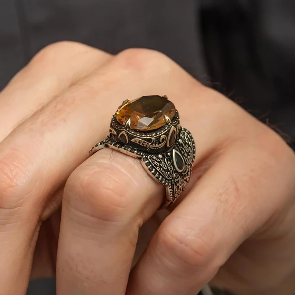 Zultanit Taşlı 925 Gümüş Erkek Yüzük - 4