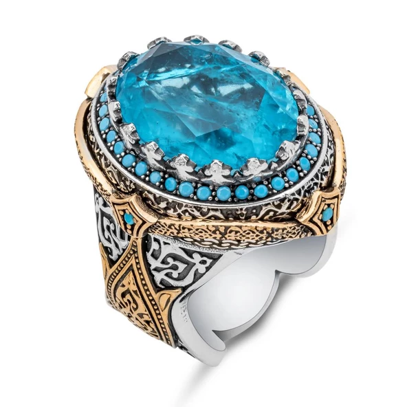 Mavi Paraiba Taşlı Zorbey 925 Gümüş Erkek Yüzük - Resim 2