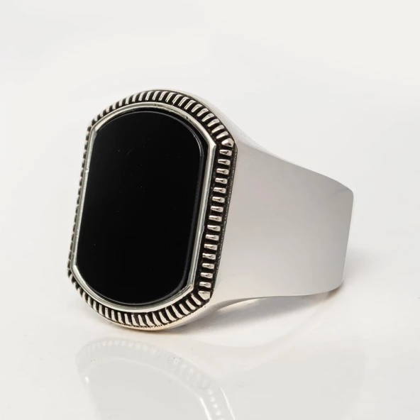Siyah Oniks Taşlı 925 Gümüş Yüzük - Resim 8