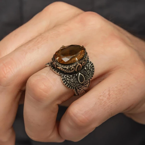 Zultanit Taşlı 925 Gümüş Erkek Yüzük - 3