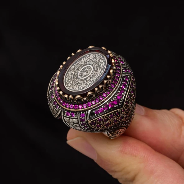 İnşirah Suresi Hat Yazılı 925 Gümüş Yüzük - 7