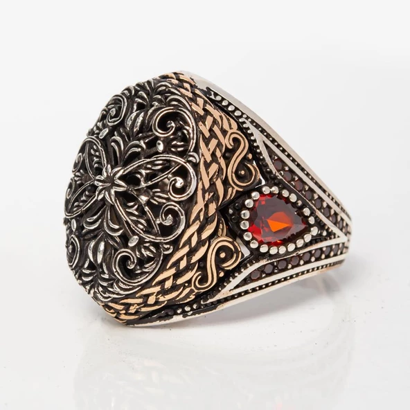 Sarmaşık Desenli 925 Gümüş Erkek Yüzük - Resim 5