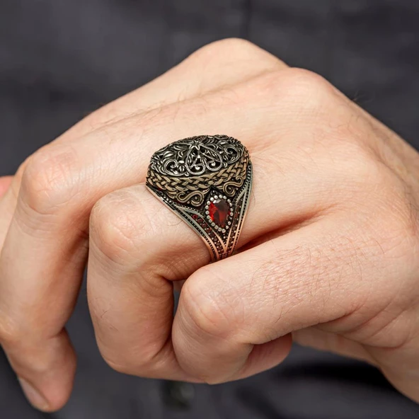 Sarmaşık Desenli 925 Gümüş Erkek Yüzük - Resim 7