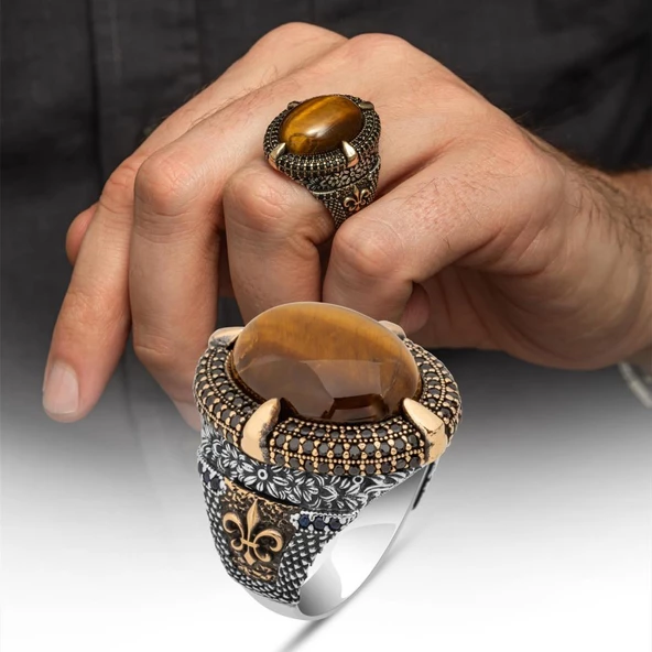 Kaplan Gözü Taşlı Oval 925 Gümüş Yüzük