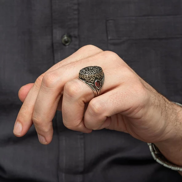 Sarmaşık Desenli 925 Gümüş Erkek Yüzük - Resim 4