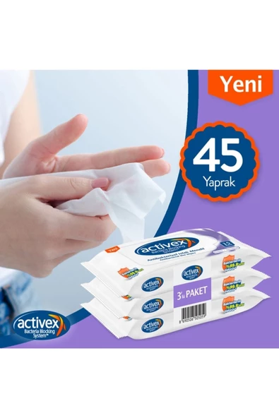 Activex Antibakteriyel Islak Mendil Hassas 3 Adet Cep Boy Islak Mendil 45 Yaprak - 2