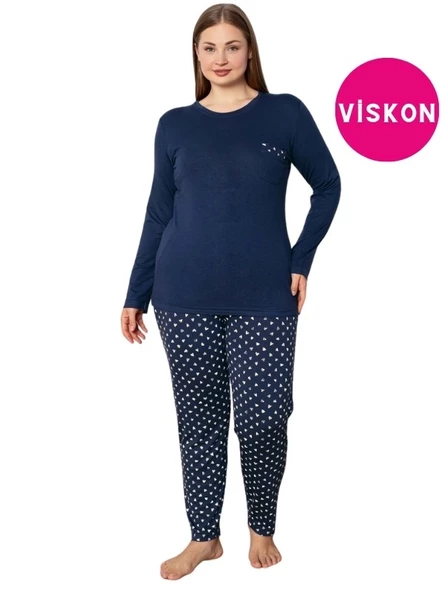 Kadın Büyük Geniş Beden Bisiklet Yaka Düğmesiz Mevsimlik Uzun Kol Cepli Pijama Takımı - 5