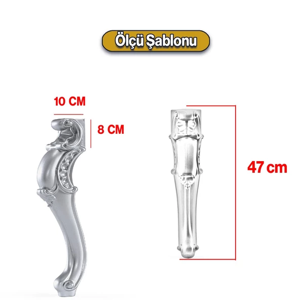 Gümüş Gri Renk 4 Adet Valenta Plastik Sehpa Ayağı 47 cm Mobilya Zigon Çay Orta Sehpası Ayak Ayaklar - 2